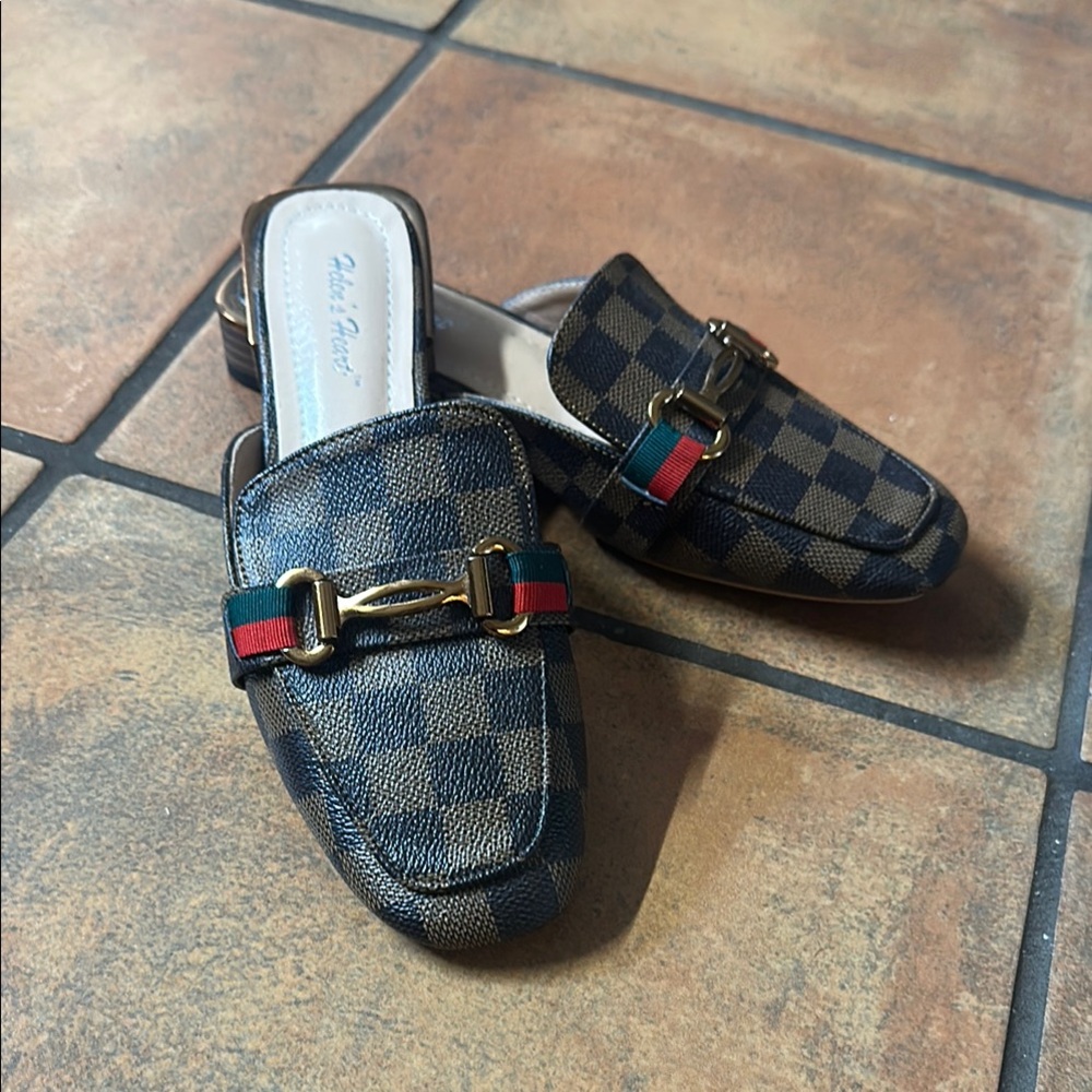 Checkered Slip-On Loafers with Gold Accent